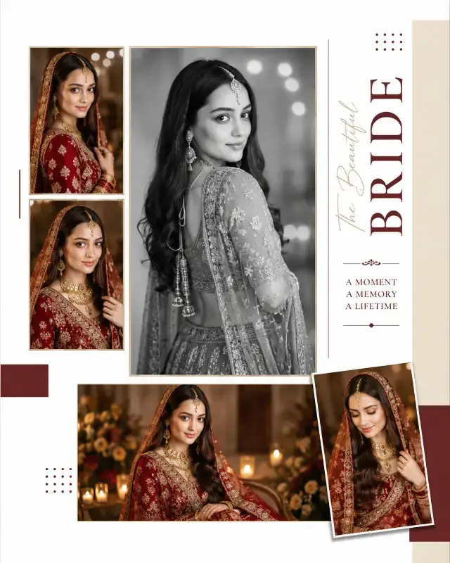 # Master AI Luxury Bridal Albums: Exact Layout & Consistent Face Lock