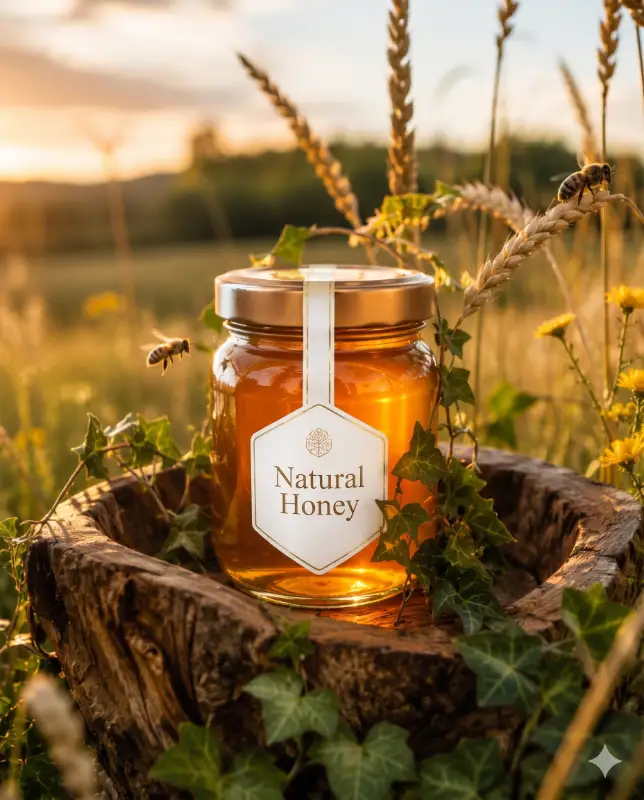Organic Honey Product Photography with Golden Light - AI Prompt by Prompts Hub Organic Honey Product Photography with Golden Light prompt - product photography, organic products, honey branding, skincare mockup, golden hour photo, e-commerce visuals, rustic aesthetic, nature photography, AI image generation, luxury packaging